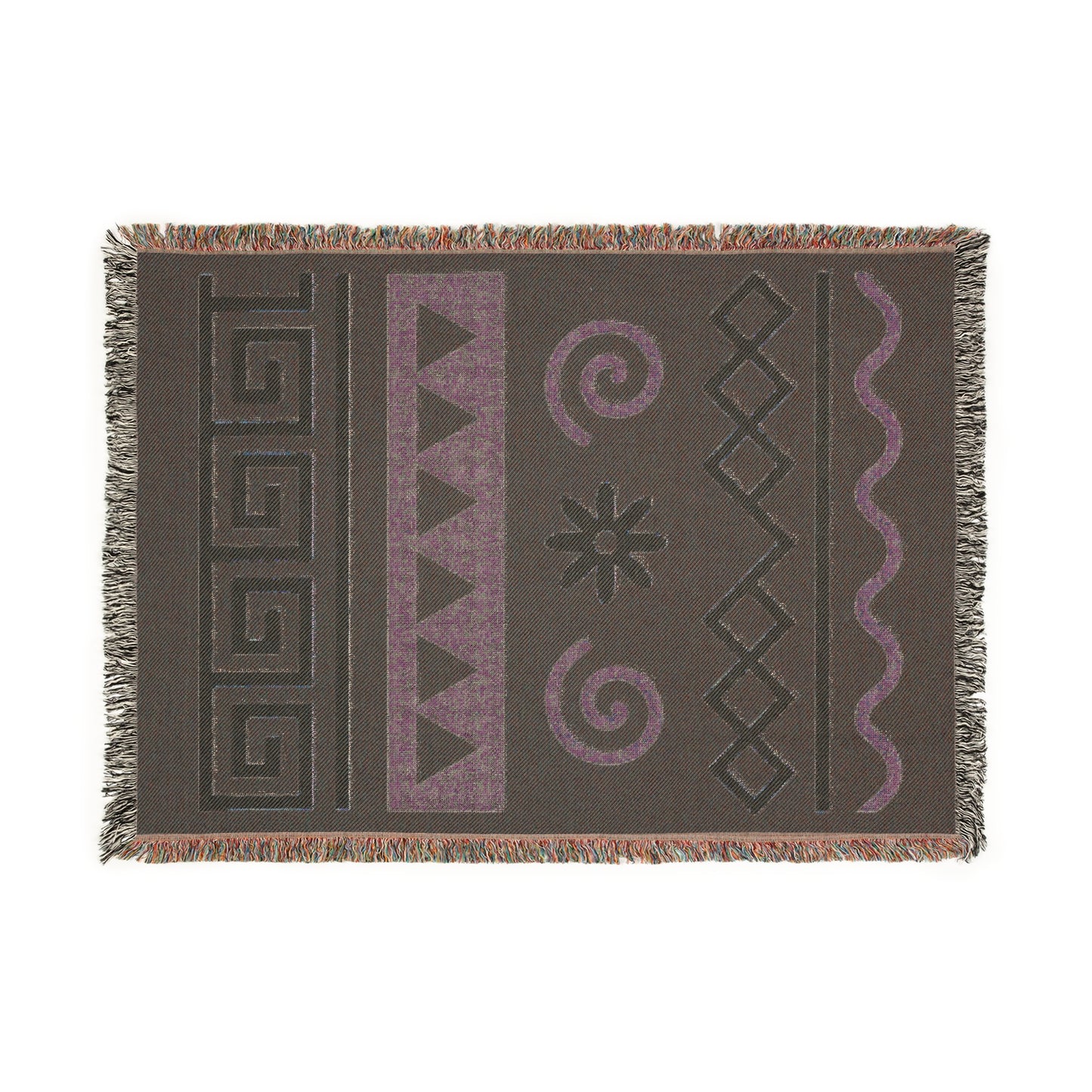 Taupe and Cream Boho Spiral Harmony Woven Throw Blanket - Illyrian Weave