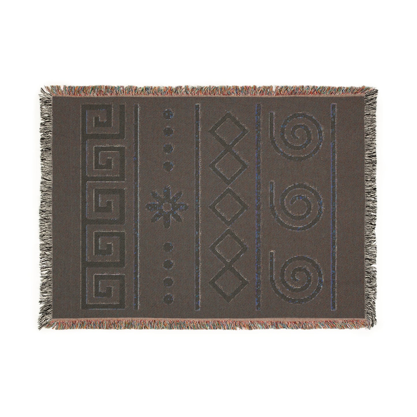 Illyrian Weave - Boho Golden Spiral Woven Throw Blanket in Ochre & Onyx