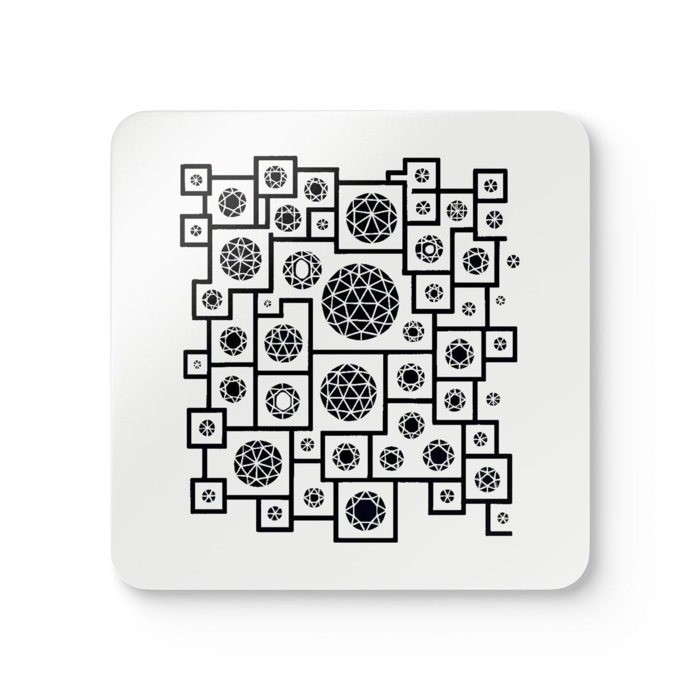 Geometric Heritage Coaster Set, Inspired by Plish-shaped domes of National Library of Kosovo - Black and White