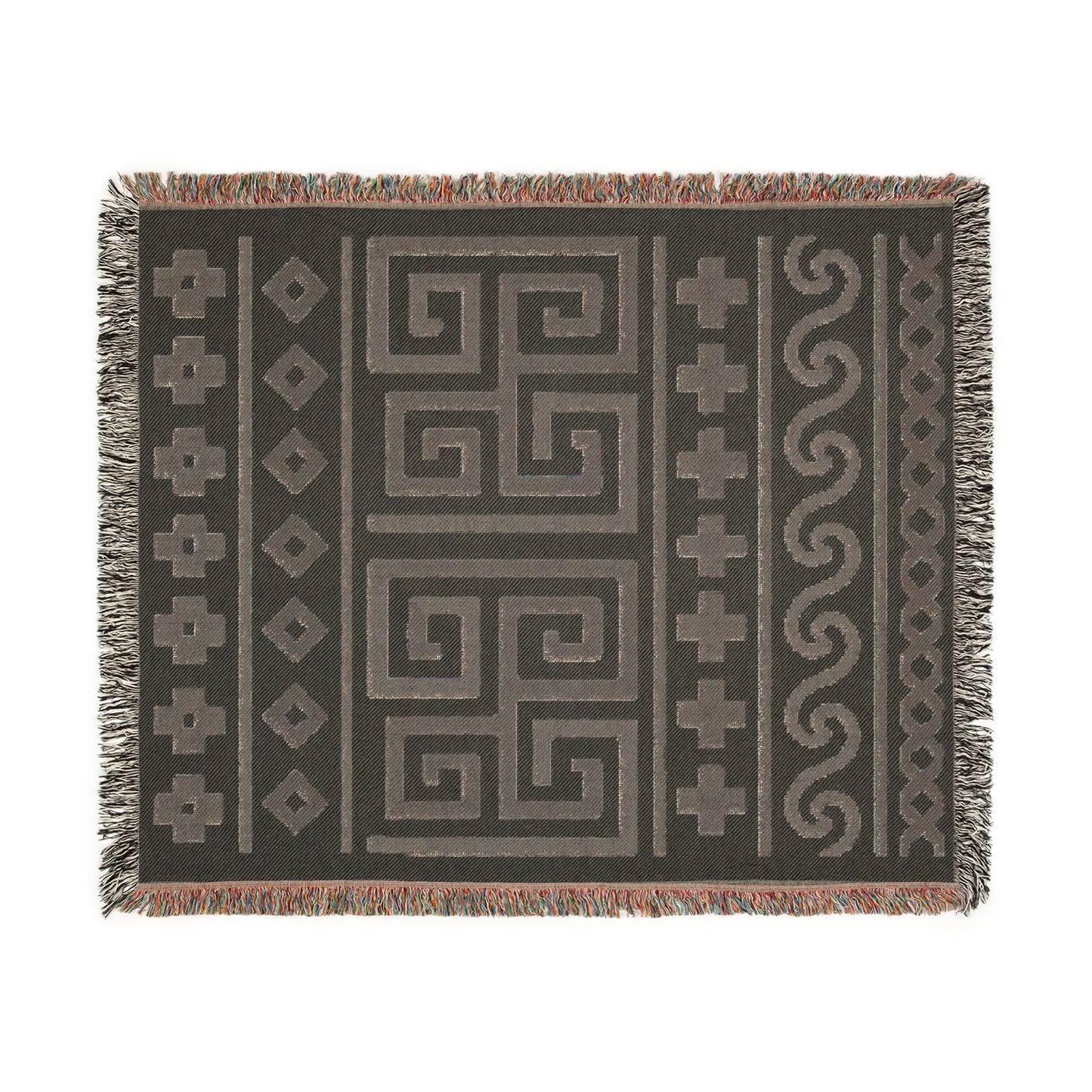 Illyrian Weave - Boho Labyrinth Waves Woven Throw Blanket in Charcoal & Sand