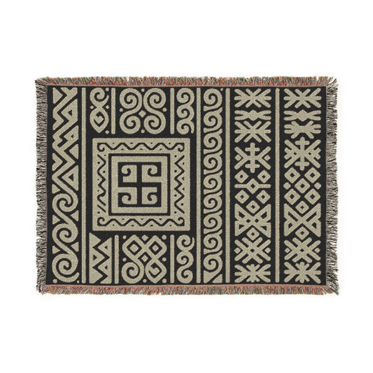 Taupe & Black Illyrian Symbol Woven Throw Blanket - Illyrian Wave