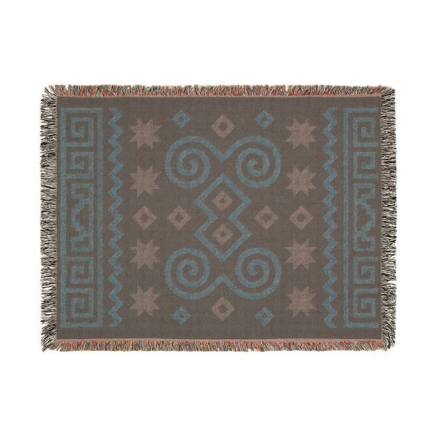 Black, Terracotta and Sage Boho Geometric Spiral Woven Throw Blanket - Illyrian Weave