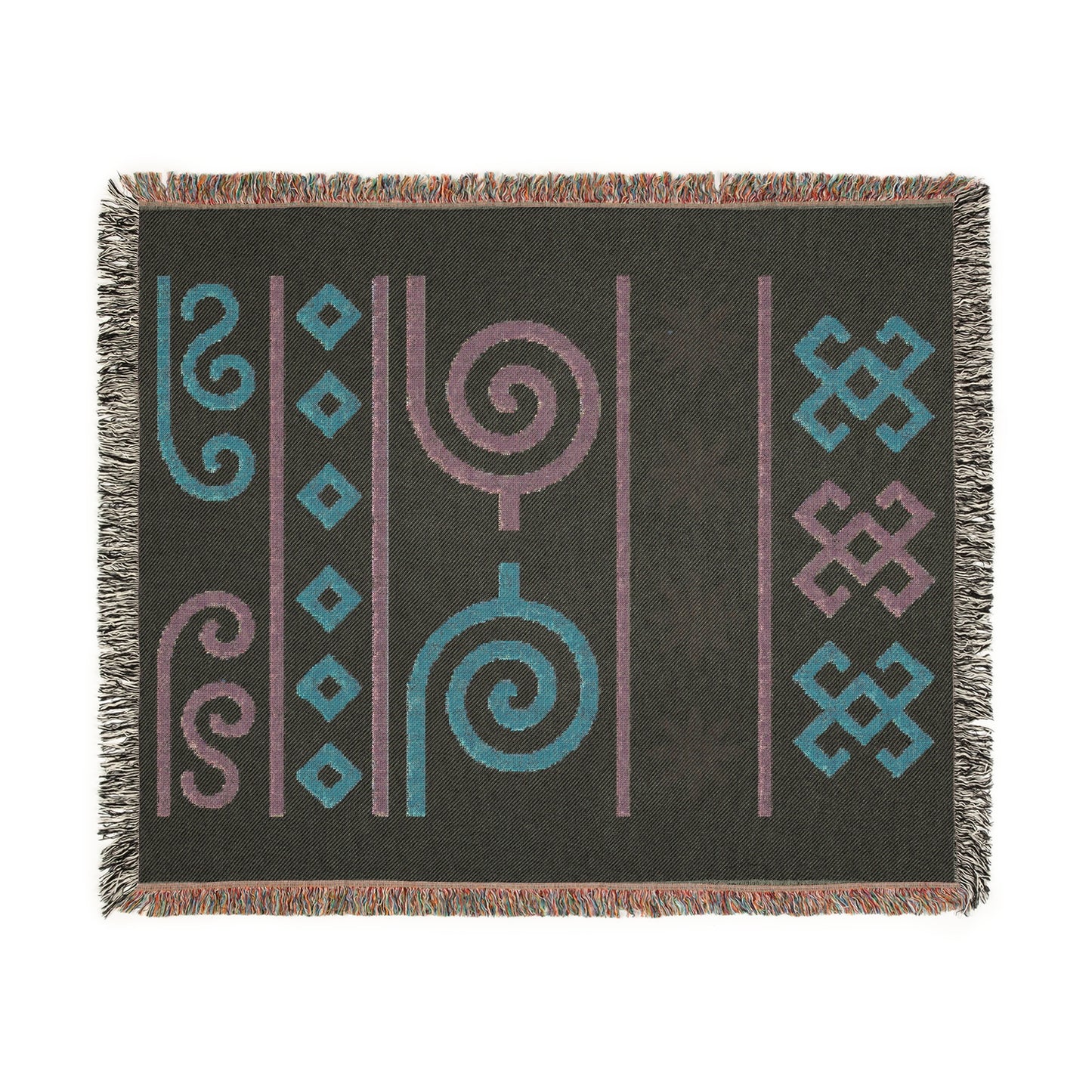 Sage, Terracotta & Gold Boho Tribal Symbol Woven Throw Blanket - Illyrian Weave