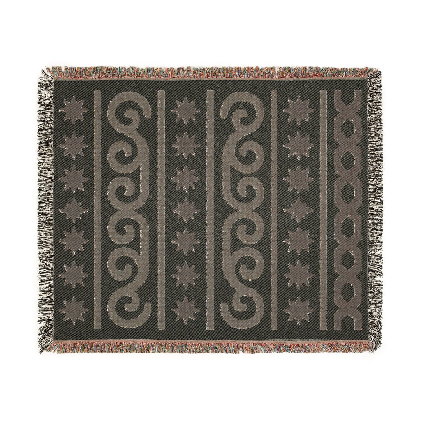 Cream & Charcoal Boho Star and Wave Woven Throw Blanket - Illyrian Weave
