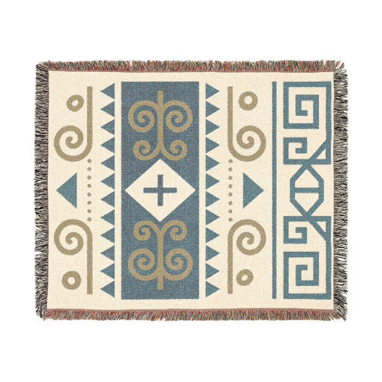 Azure Sky & Sand Tribal Woven Throw Blanket - Illyrian Wave