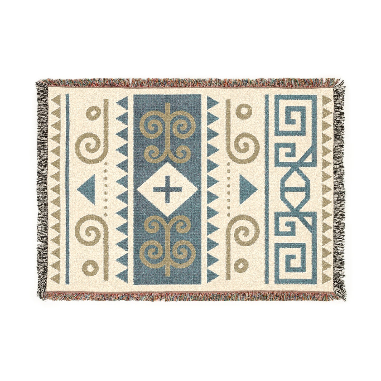 Azure Sky & Sand Tribal Woven Throw Blanket - Illyrian Wave