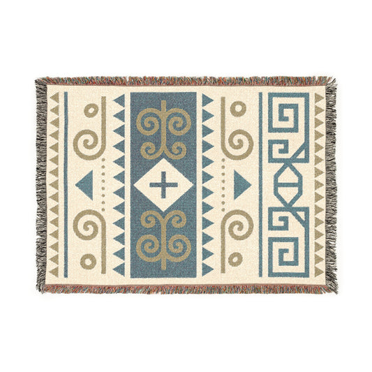 Azure Sky & Sand Tribal Woven Throw Blanket - Illyrian Wave