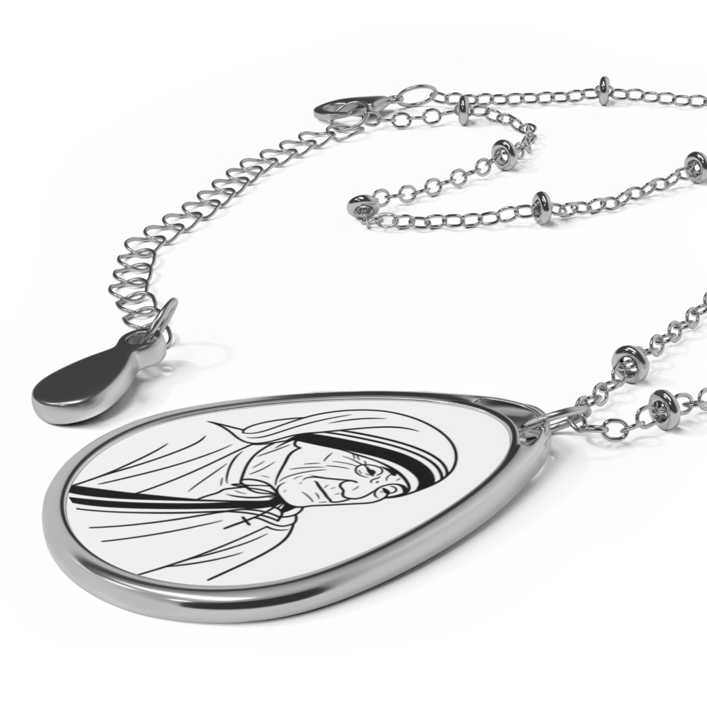 Mother Teresa Oval Necklace, Zinc Alloy Pendant, Inspirational Necklace