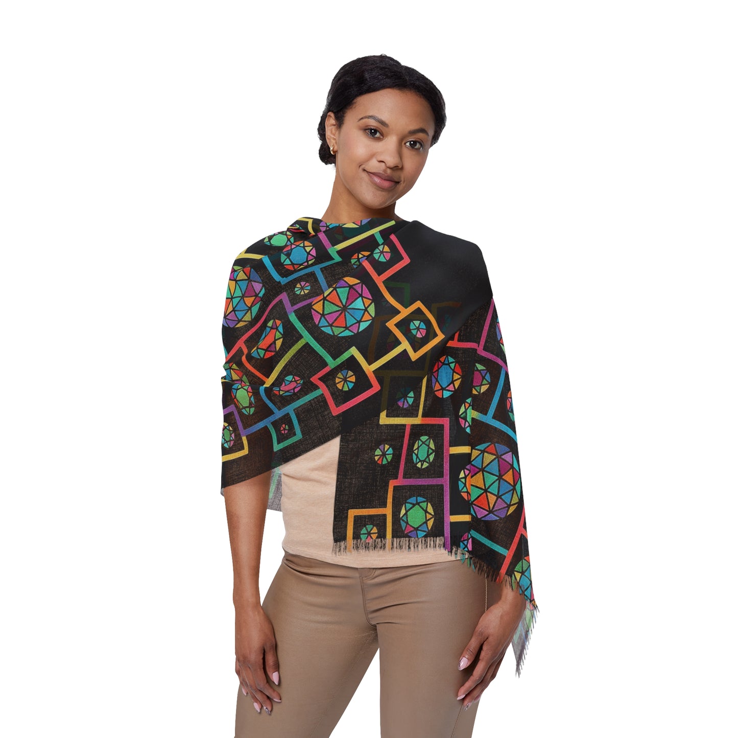 Geometric Heritage Patterned Light Scarf, Boho Chic Accessory