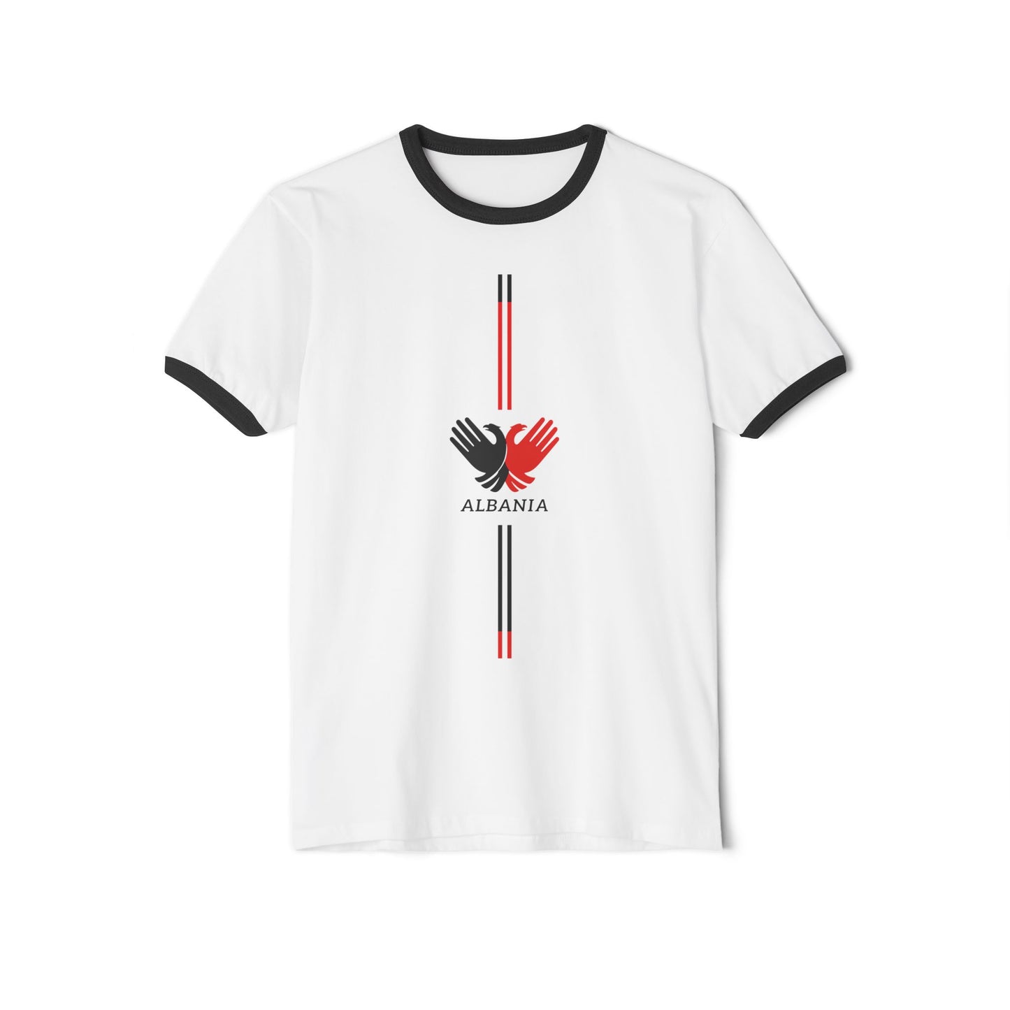 Unisex Cotton Ringer T-Shirt with Albania Design | Casual Wear, Travel Shirt, Gift for Expats, Cultural Pride Tee, Summer Apparel