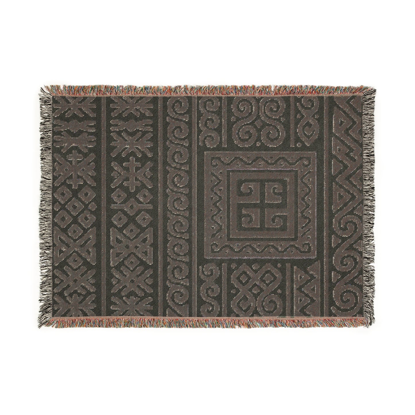 Cream & Charcoal Boho Heritage Geometric Woven Throw Blanket - Illyrian Weave