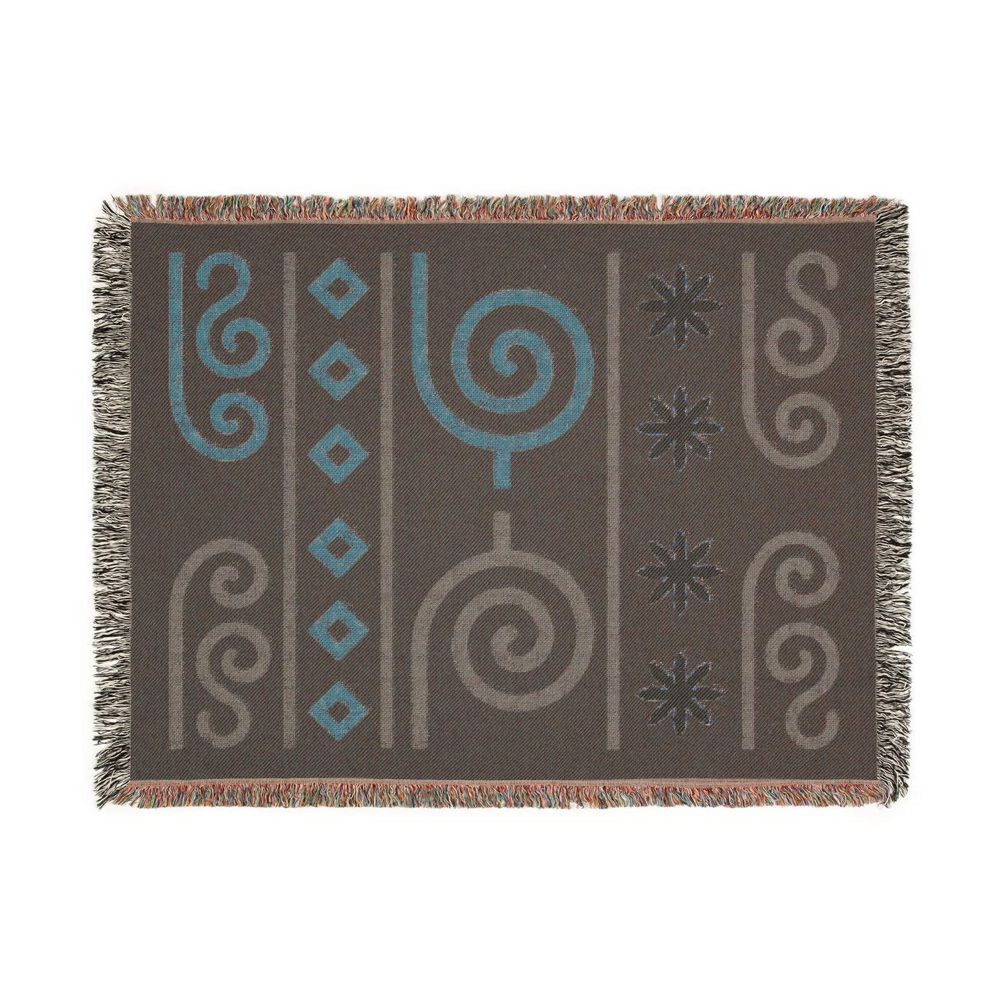 Black, Sage and Terracotta Boho Spiral & Diamond Woven Throw Blanket - Illyrian Weave
