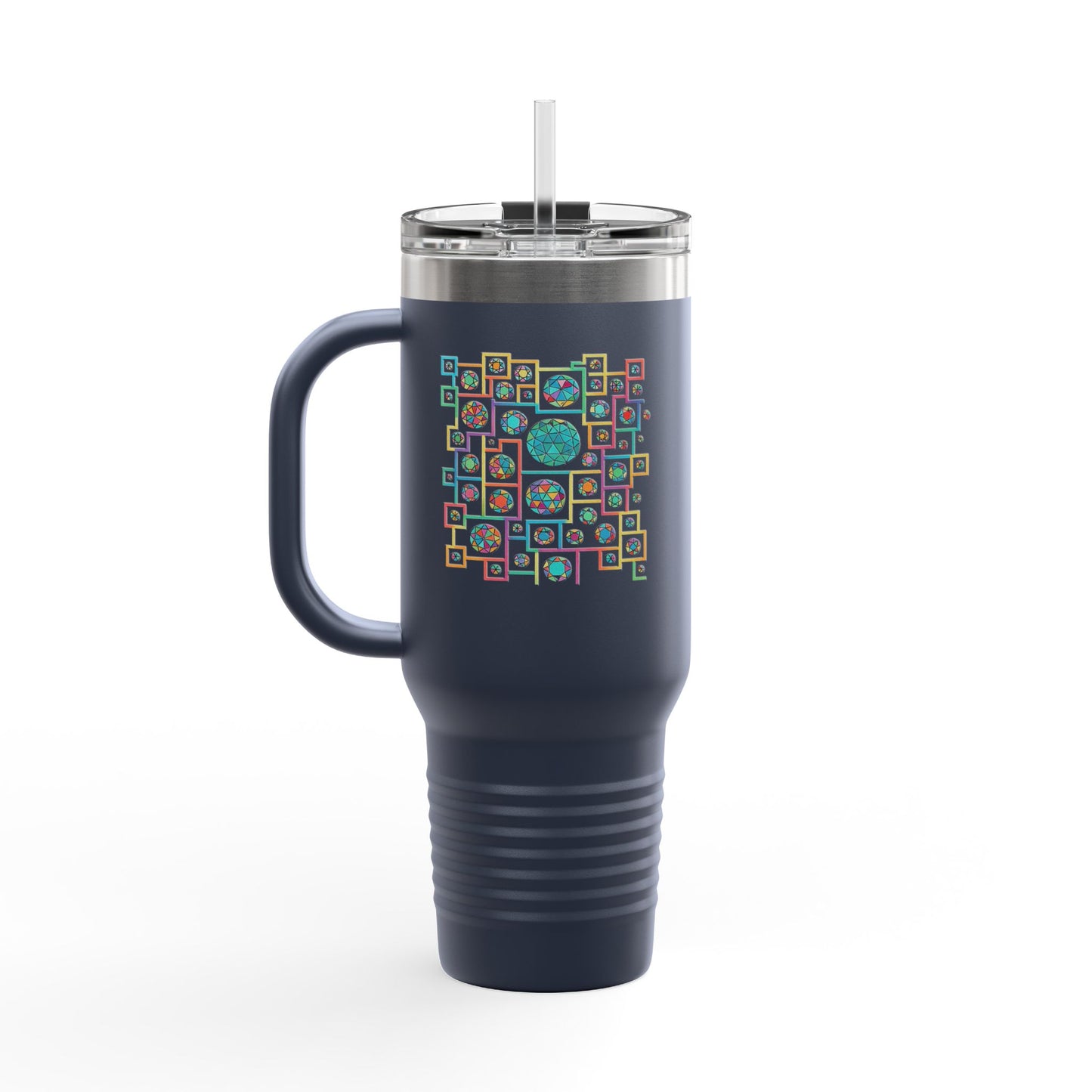 Geometric Heritage Insulated Travel Mug - Minimalist Black & White Edition