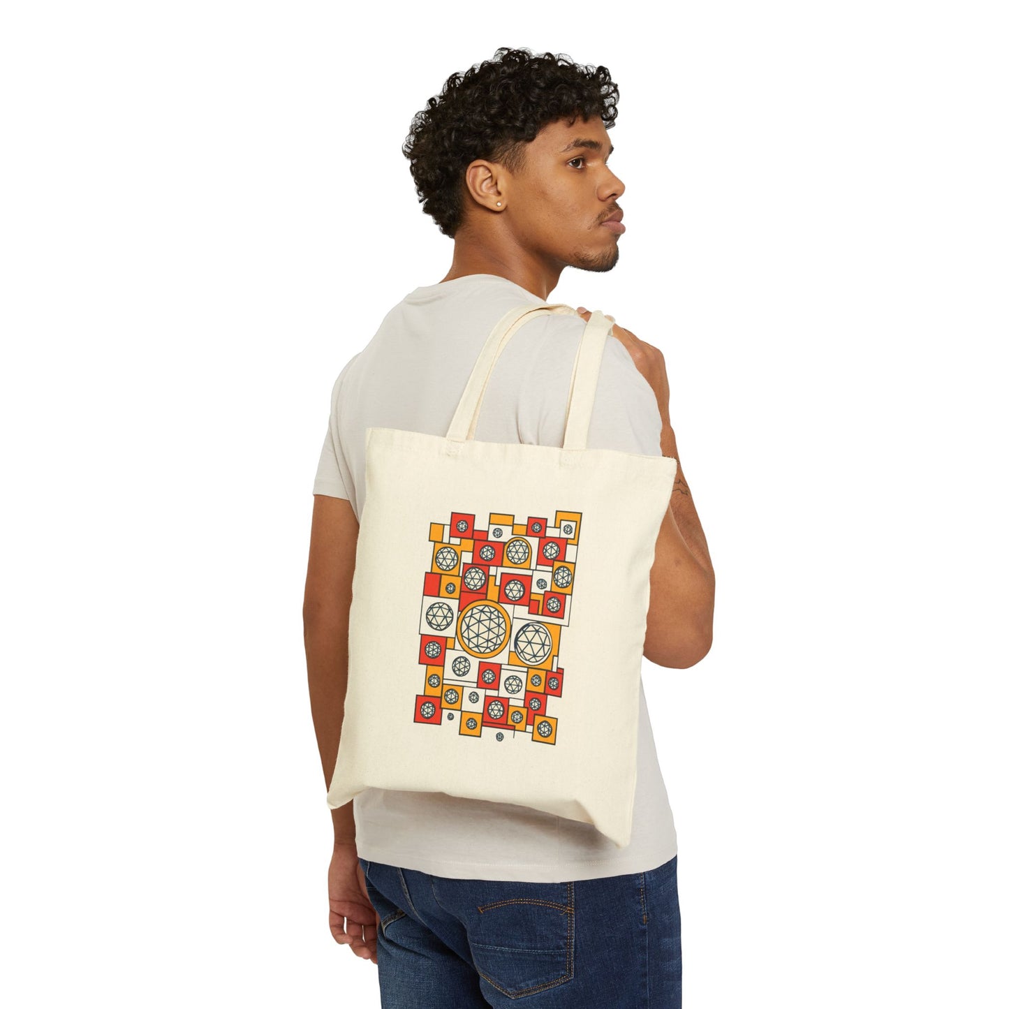 Colorful Geometric Cotton Canvas Tote Bag, Eco-Friendly Shopping Bag