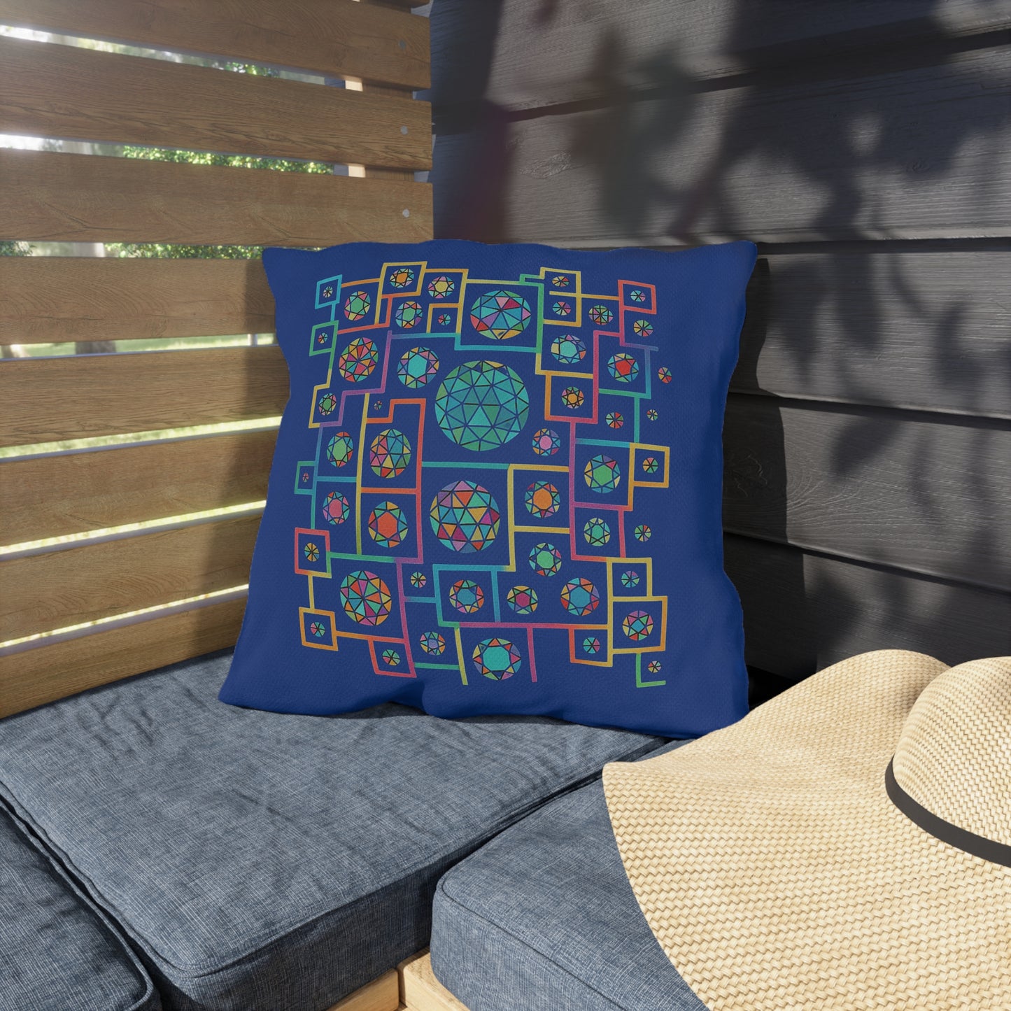 Geometric Heritage Outdoor Pillow - Royal Blue Edition