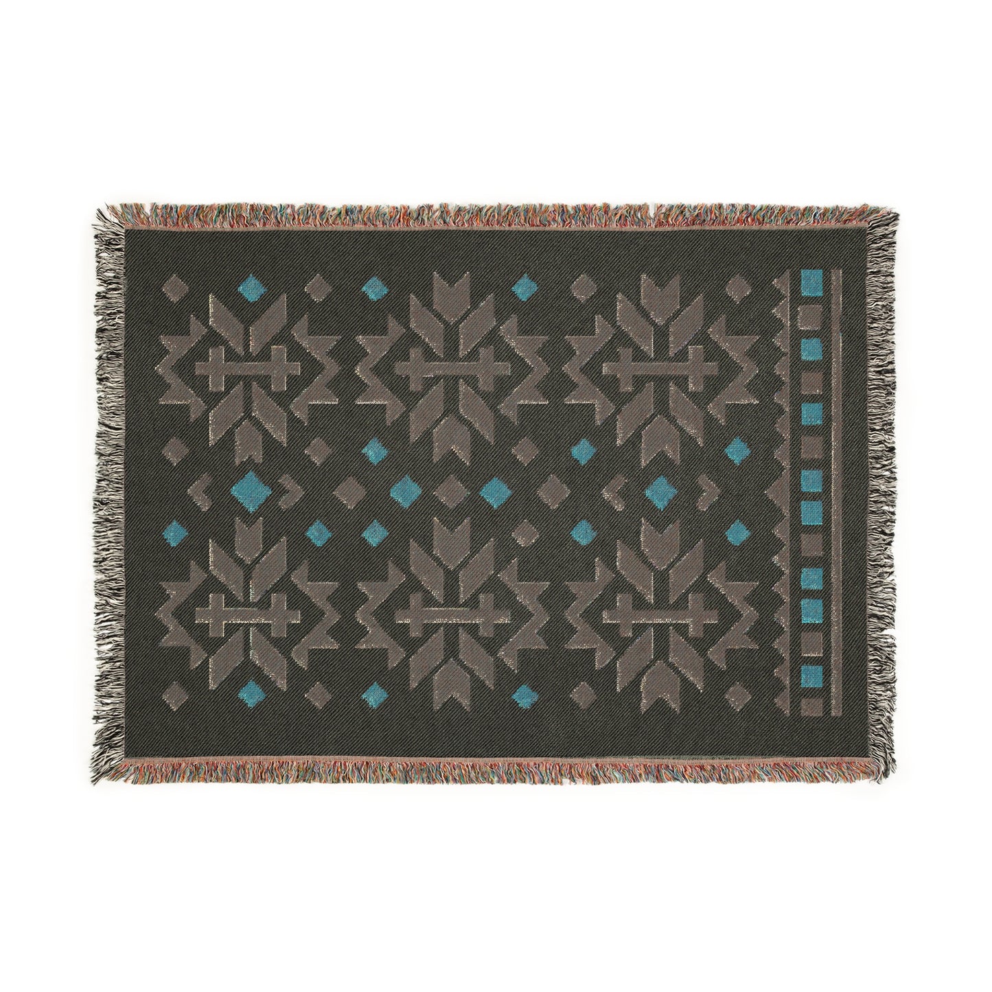 Navy, Gold & Cream Boho Folk Cross Pattern Woven Throw Blanket - Illyrian Weave