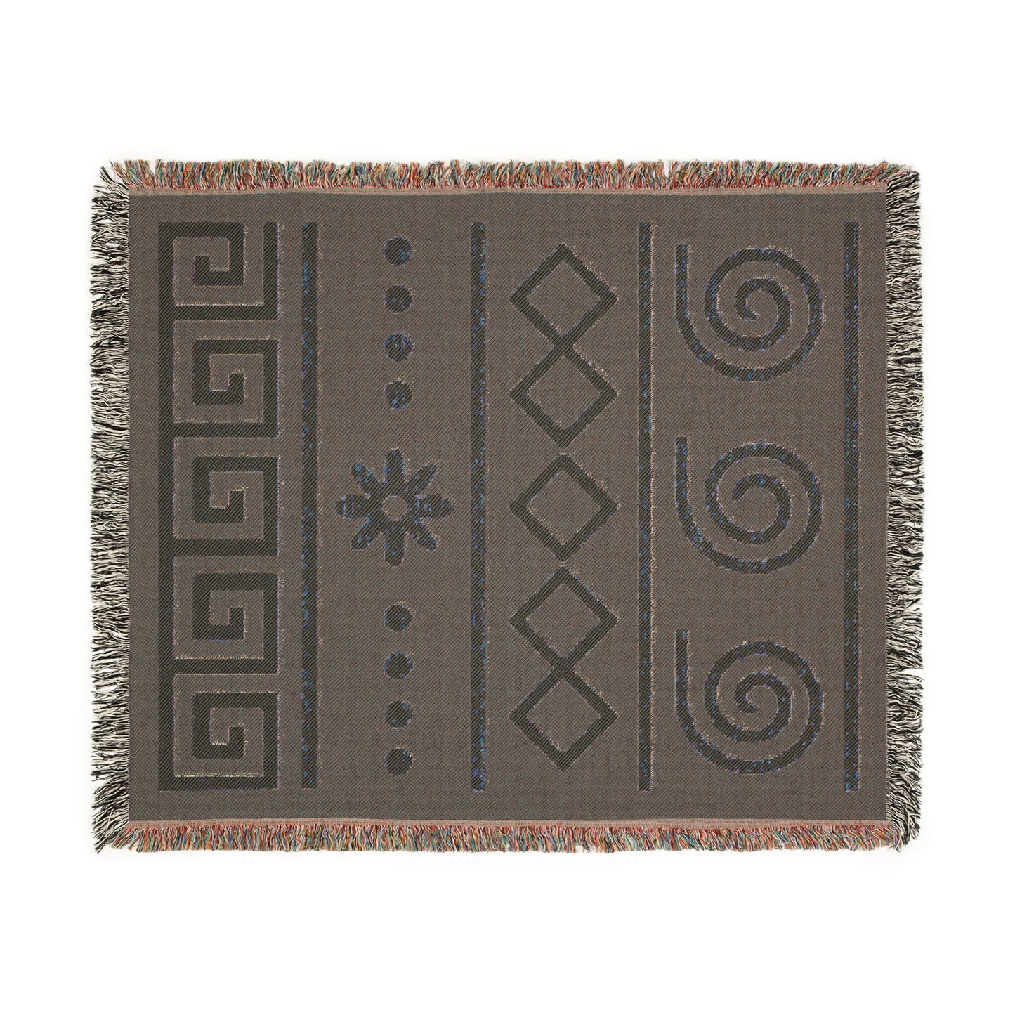 Illyrian Weave - Boho Golden Spiral Woven Throw Blanket in Ochre & Deep Blue