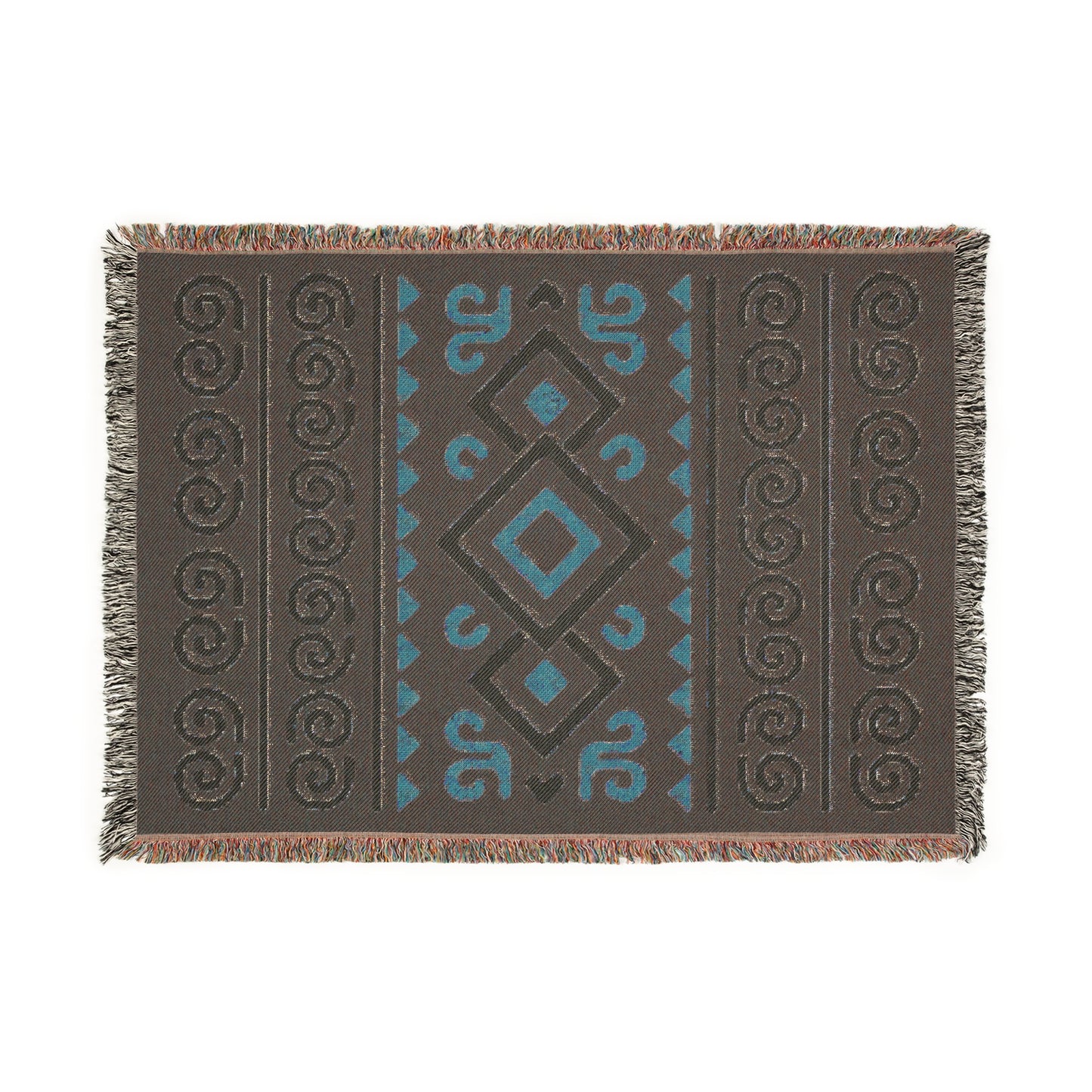 Black, Gold & Cream Boho Diamond Spiral Woven Throw Blanket - Illyrian Weave