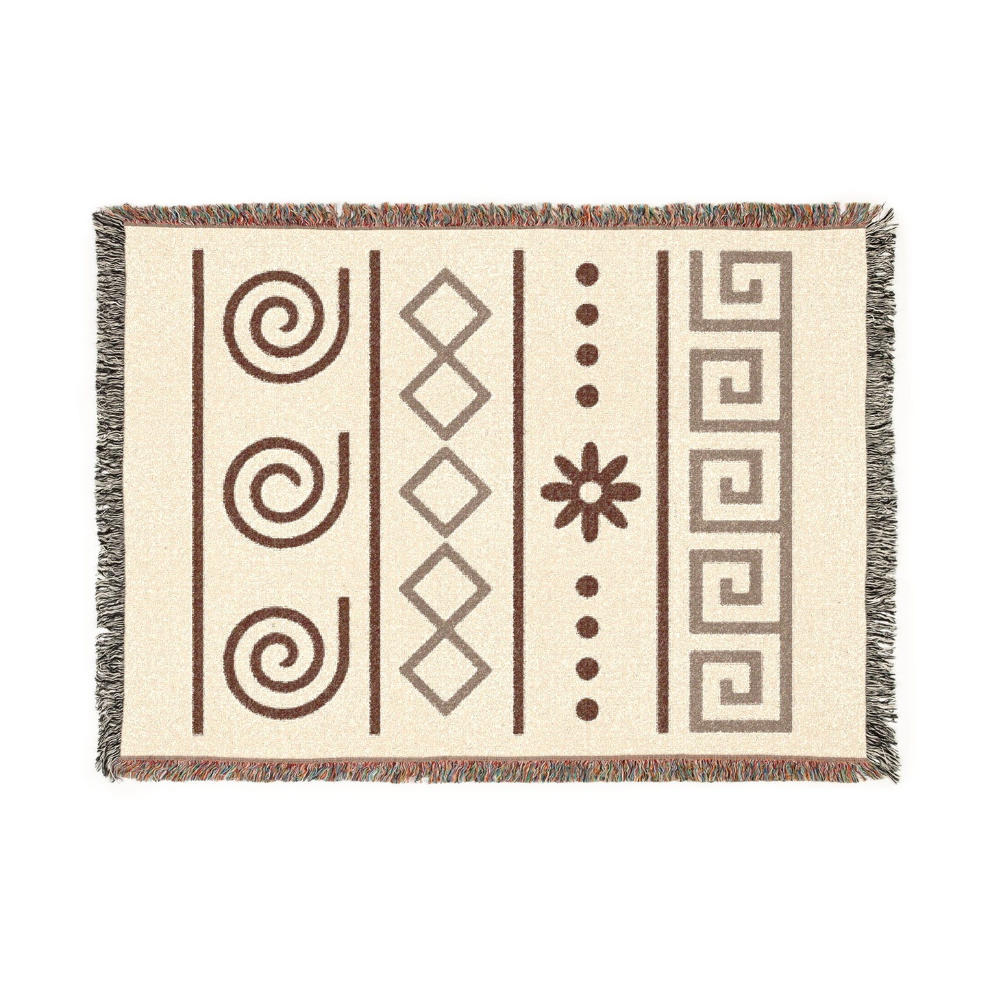 Illyrian Weave - Boho Spiral Harmony Woven Throw Blanket in Taupe & Cream