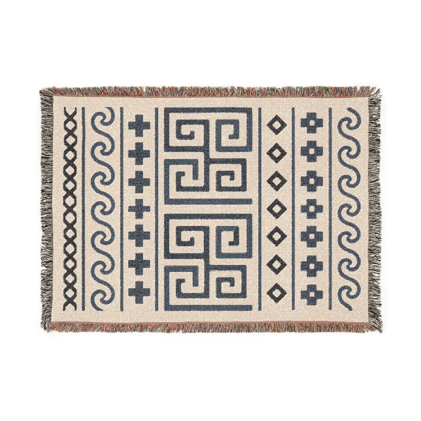 Illyrian Weave - Boho Labyrinth Waves Woven Throw Blanket in Charcoal & Sand