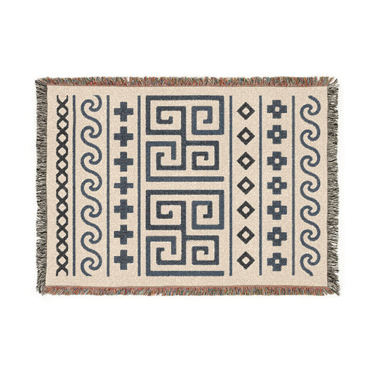 Illyrian Weave - Boho Labyrinth Waves Woven Throw Blanket in Charcoal & Sand