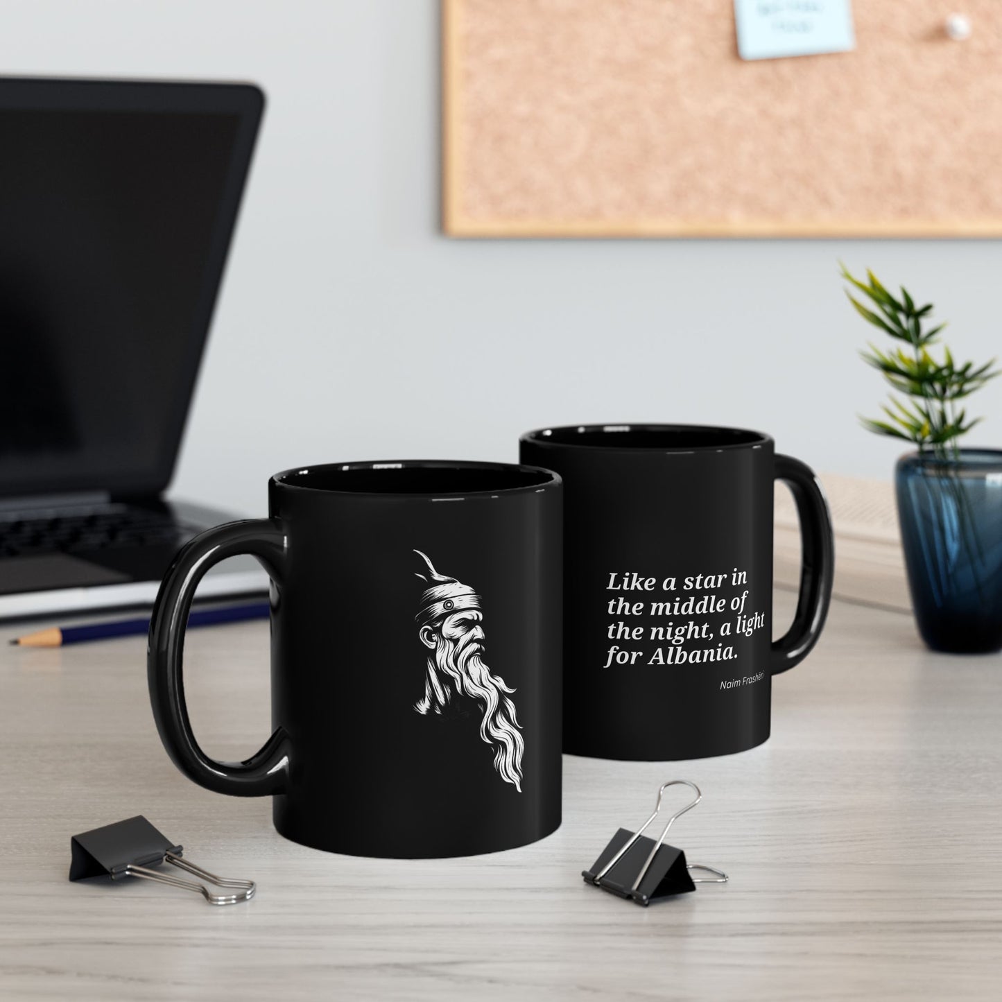 Gjergj Kastrioti Skënderbeu Black Mug, Albanian Heritage and Pride, Naim Frashëri Quote (11oz & 15oz)