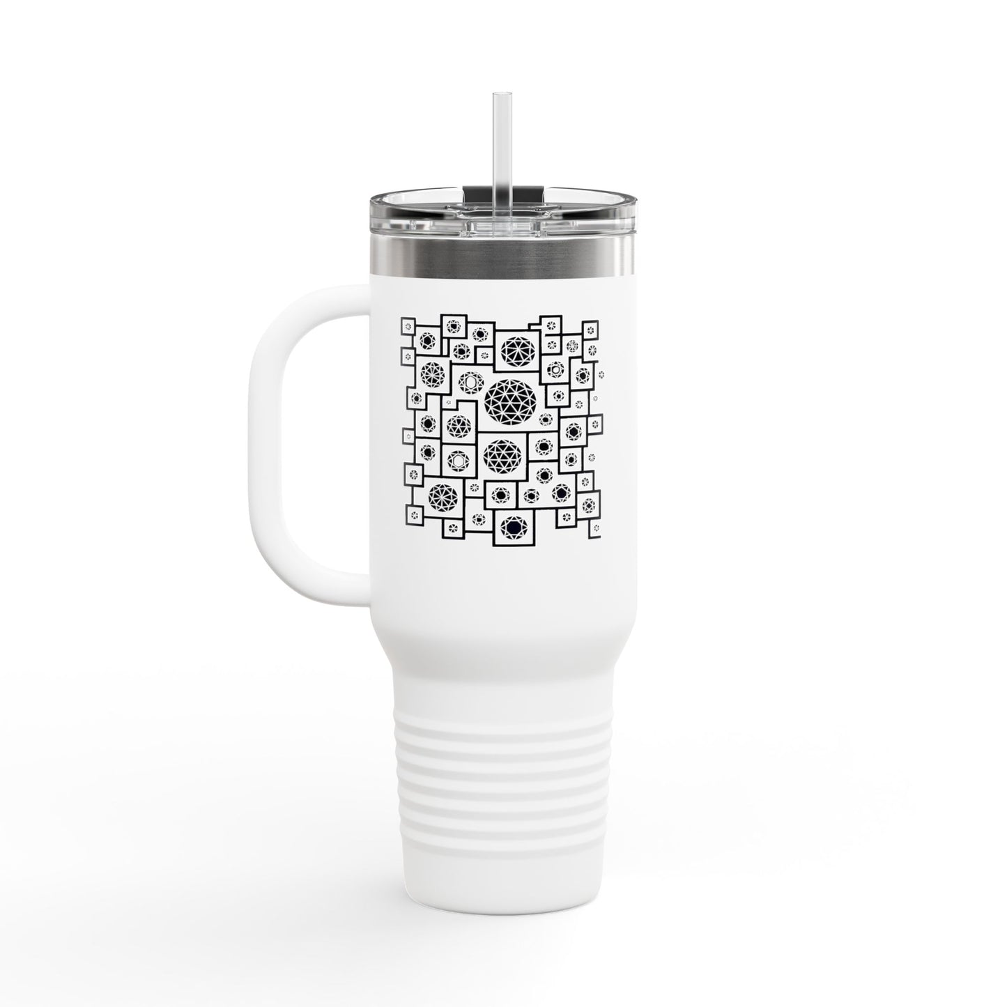 Geometric Heritage Insulated Travel Mug - Minimalist Black & White Edition