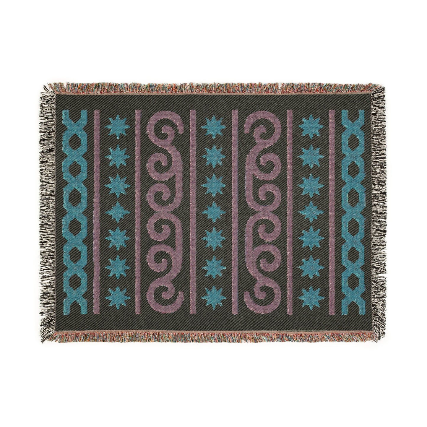 Cream, Sage and Terracotta Boho Star & Wave Woven Throw Blanket - Illyrian Weave