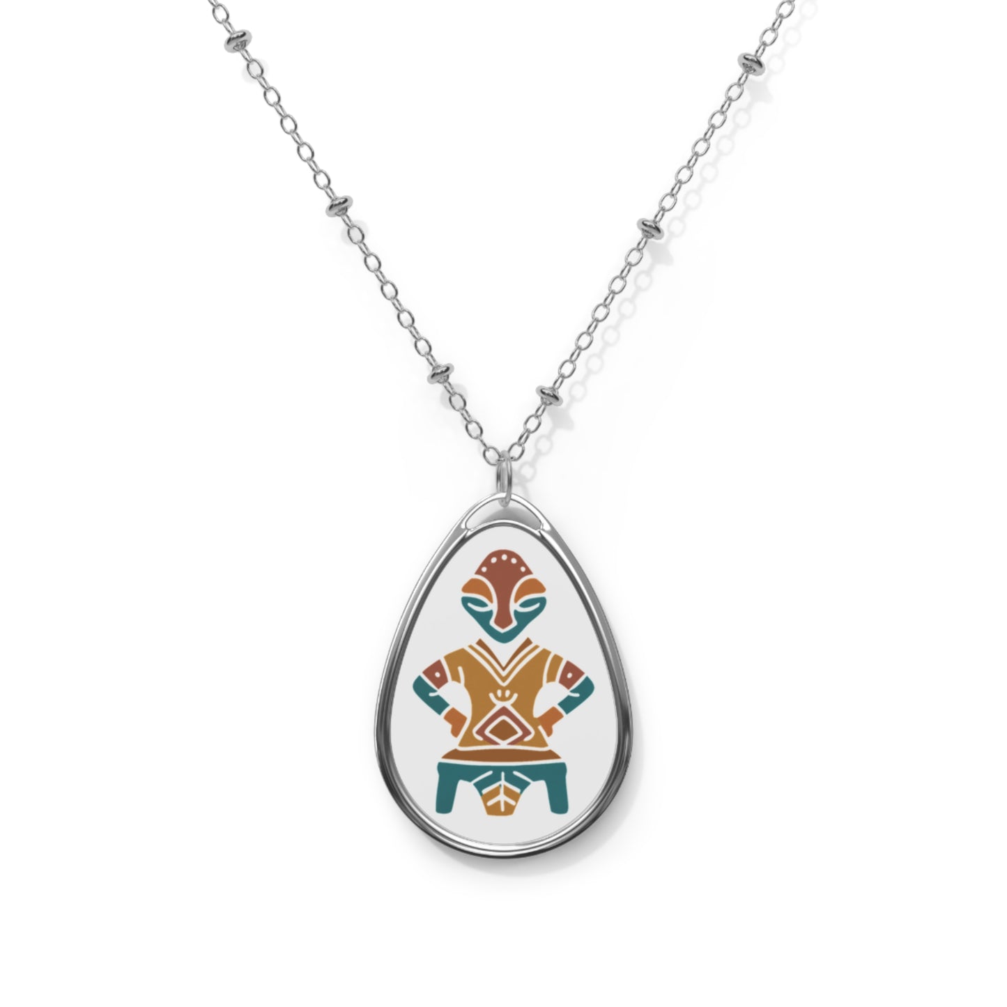 Oval Necklace Goddess on the Thrown - Albanian Symbol Colorful
