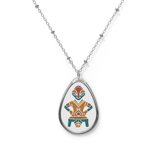 Oval Necklace Goddess on the Thrown - Albanian Symbol Colorful