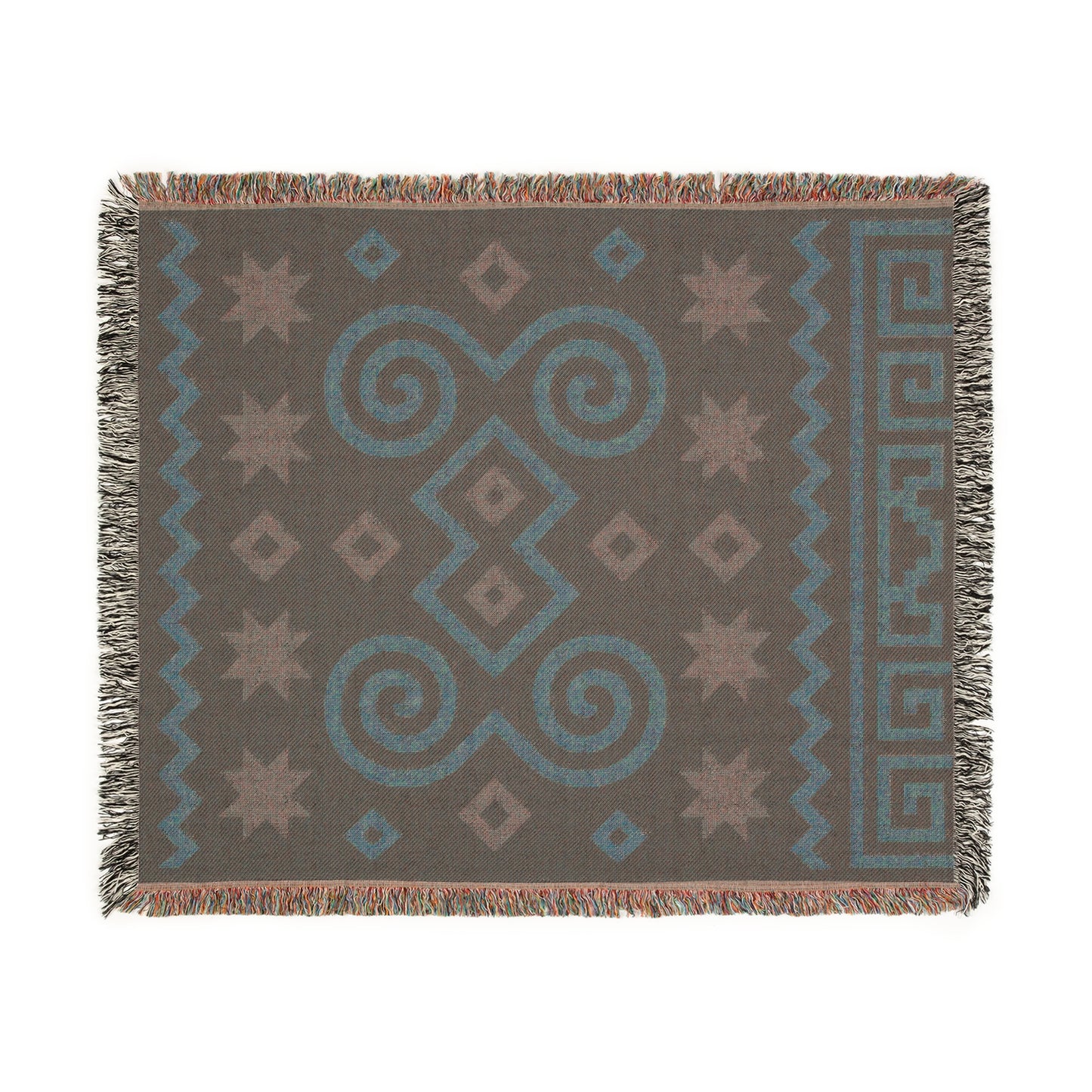 Black, Terracotta and Sage Boho Geometric Spiral Woven Throw Blanket - Illyrian Weave