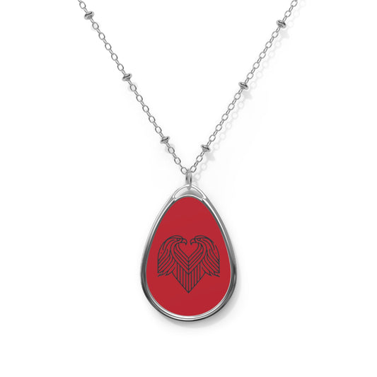 Red Oval Necklace with Heart Design of Eagles, Anniversary Gift, Unique Keepsake, Boho Style