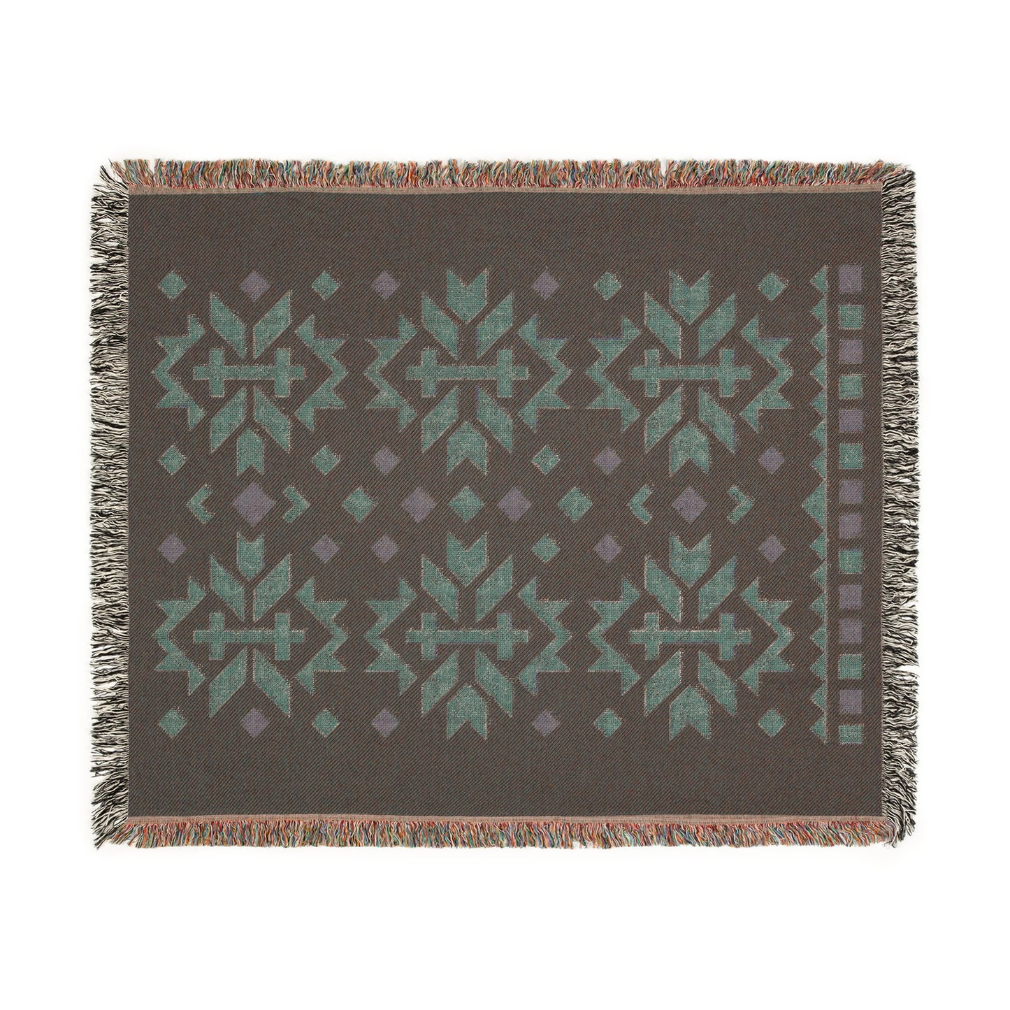 Taupe, Stone & Cream Boho Folk Cross Pattern Woven Throw Blanket - Illyrian Weave