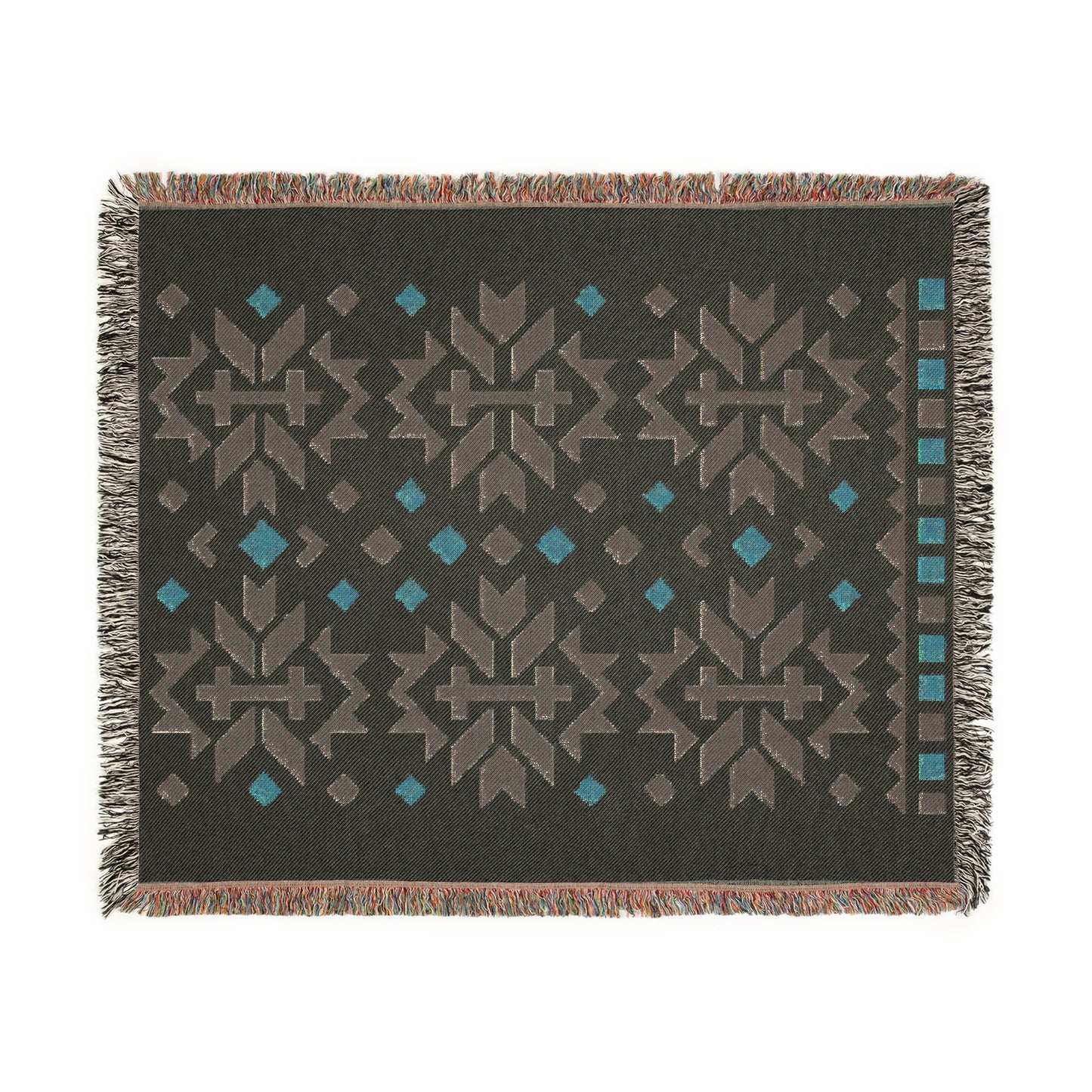 Navy, Gold & Cream Boho Folk Cross Pattern Woven Throw Blanket - Illyrian Weave