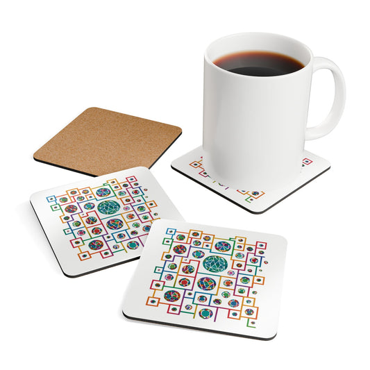 Geometric Heritage Coaster Set, Inspired by Plish-shaped domes of National Library of Kosovo - Colorful