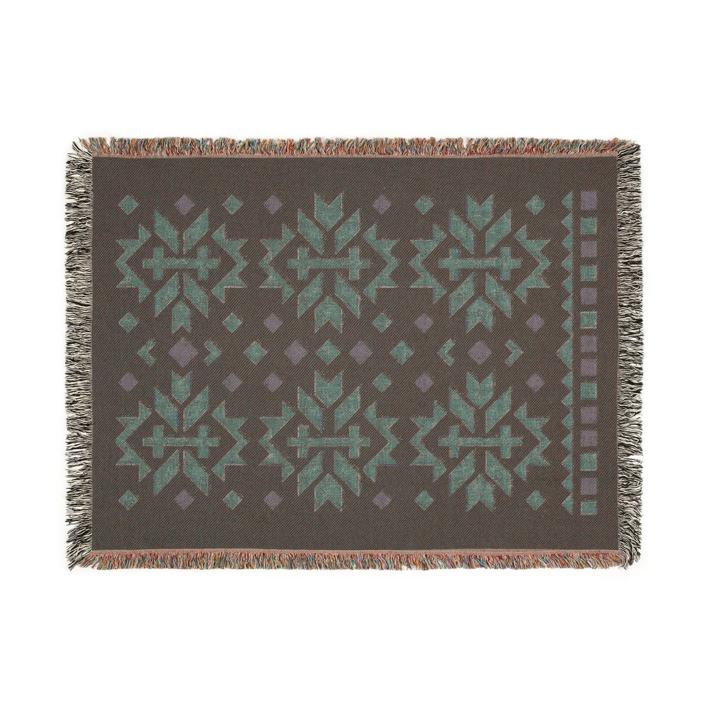 Taupe, Stone & Cream Boho Folk Cross Pattern Woven Throw Blanket - Illyrian Weave