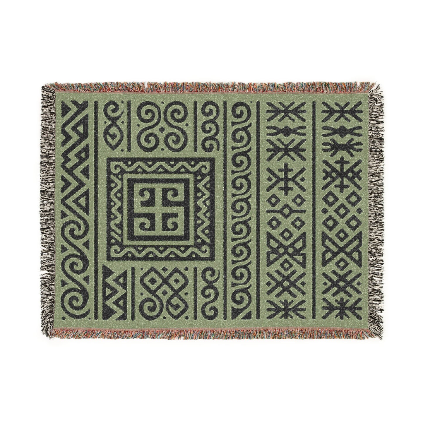 Sage Green & Black Illyrian Symbol Woven Throw Blanket - Illyrian Wave