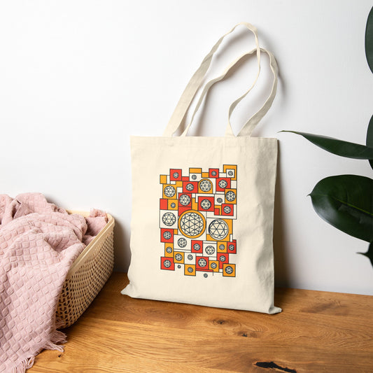 Colorful Geometric Cotton Canvas Tote Bag, Eco-Friendly Shopping Bag