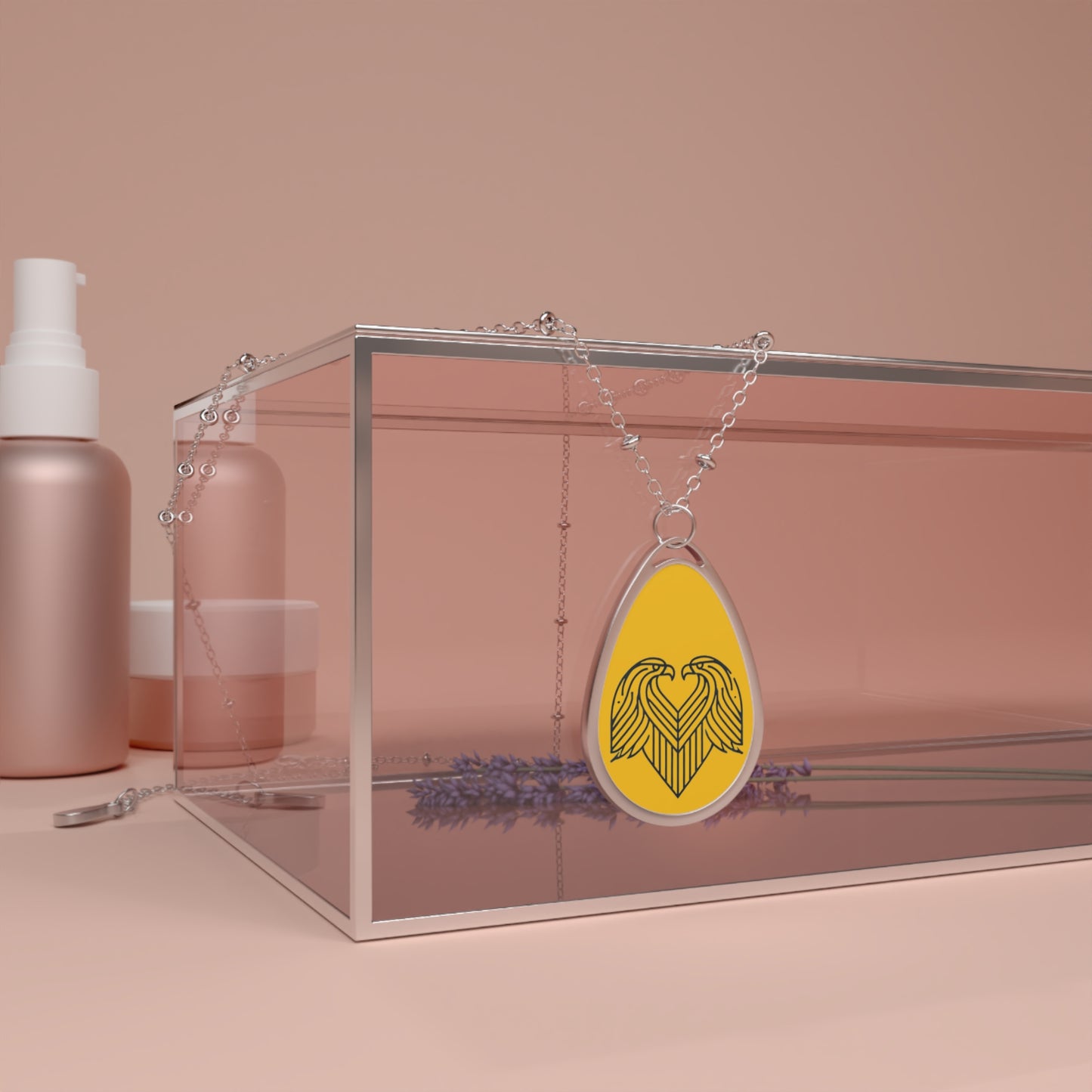 Elegant Oval Necklace with Heart Design of Eagles, Anniversary Gift, Unique Keepsake, Boho Style