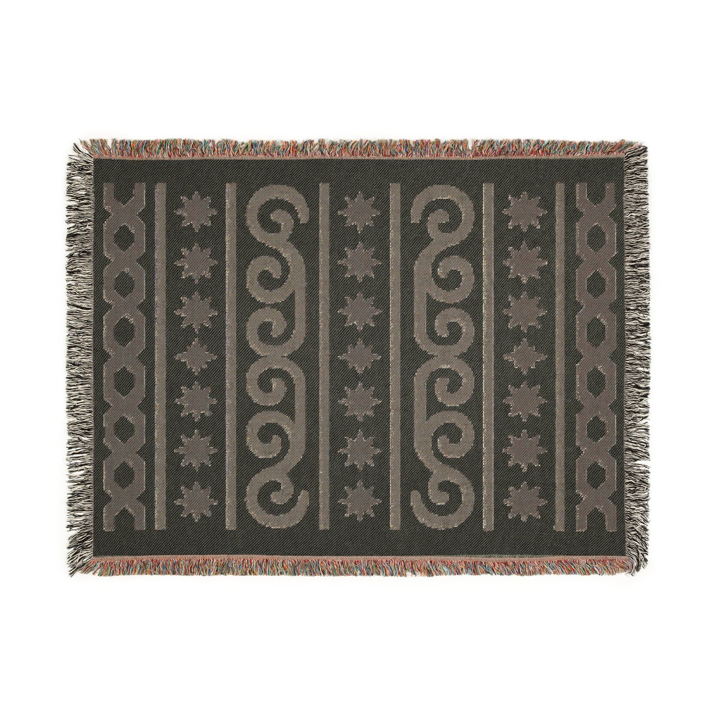 Cream & Charcoal Boho Star and Wave Woven Throw Blanket - Illyrian Weave