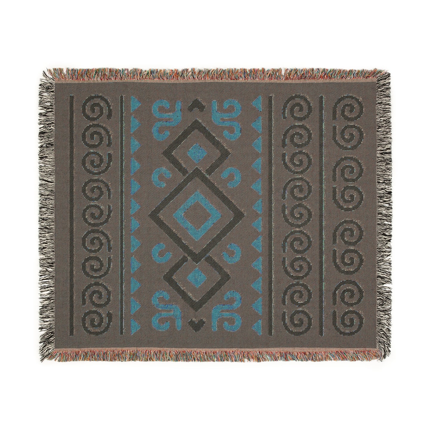 Burgundy, Gold & Cream Boho Diamond Spiral Woven Throw Blanket - Illyrian Weave