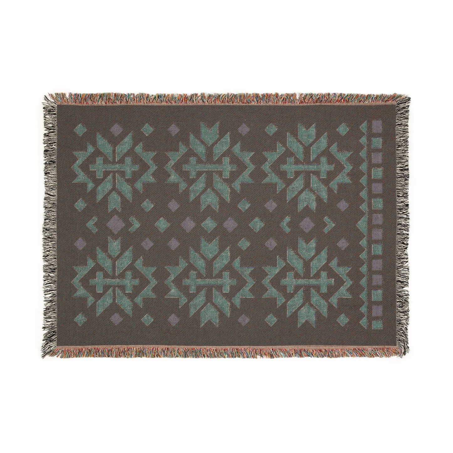 Taupe, Stone & Cream Boho Folk Cross Pattern Woven Throw Blanket - Illyrian Weave