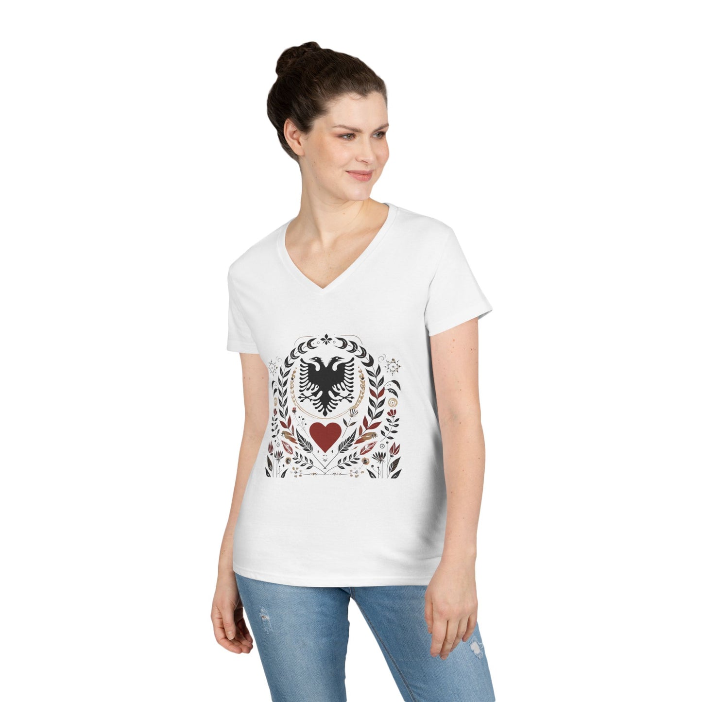 Bohemian Eagle Women's V-Neck T-Shirt, Casual Graphic Tee, Summer Tops, Gift for Her, Unique Fashion Statement