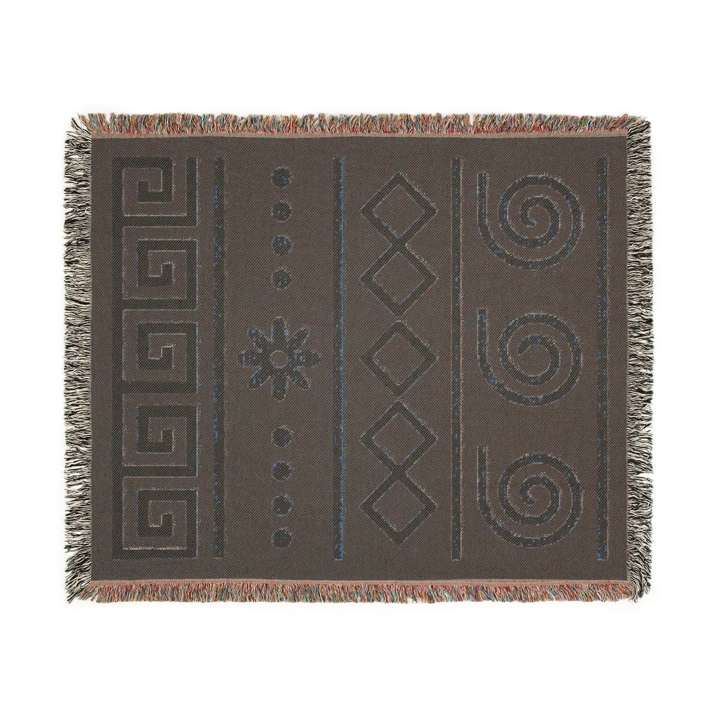 Illyrian Weave - Boho Golden Spiral Woven Throw Blanket in Ochre & Onyx