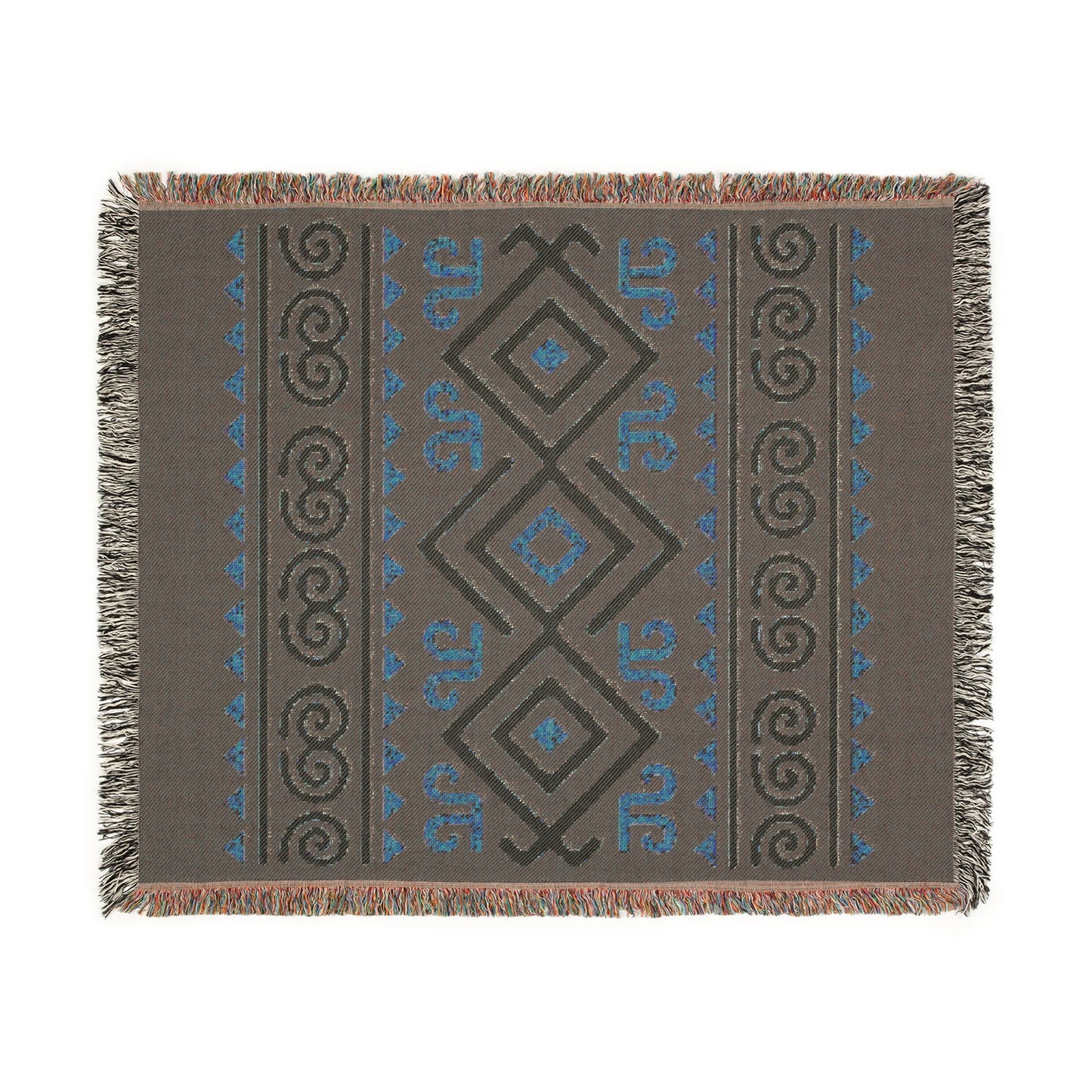 Burgundy, Gold & Cream Boho Tribal Diamond Woven Throw Blanket - Illyrian Weave