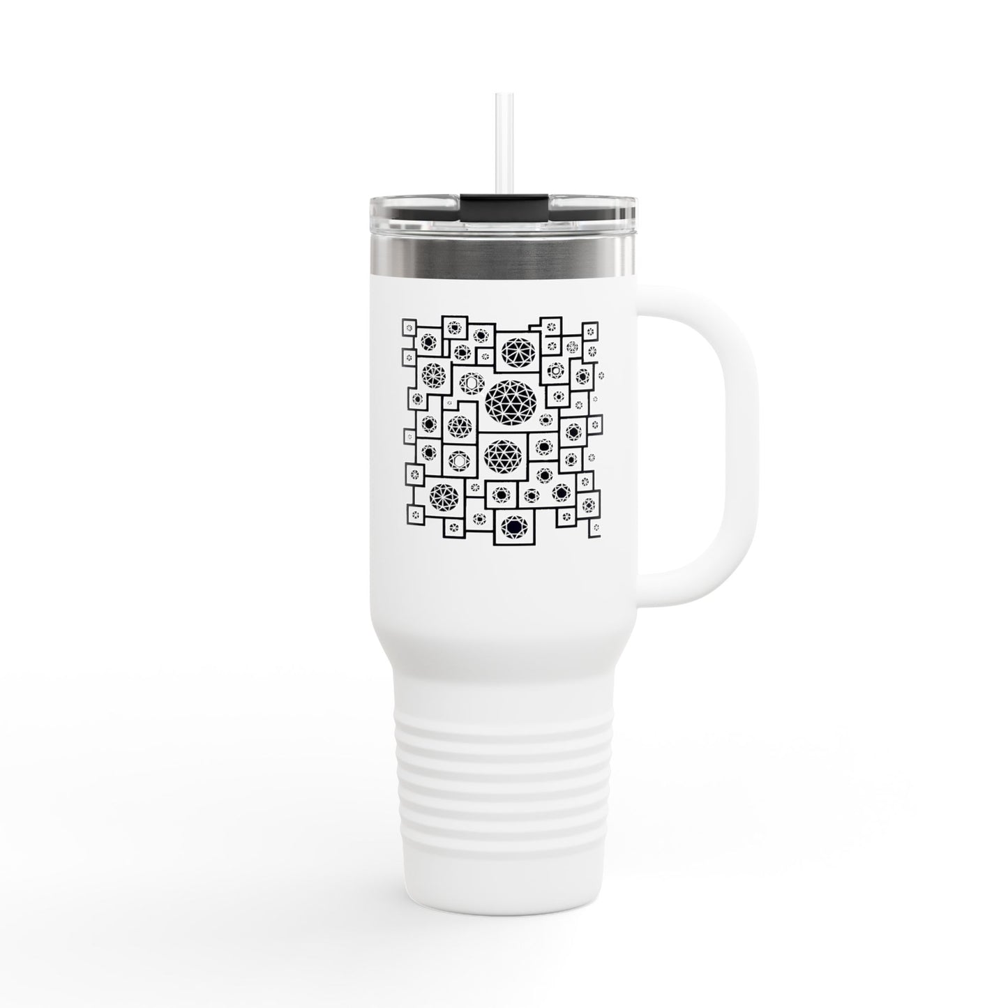 Geometric Heritage Insulated Travel Mug - Minimalist Black & White Edition