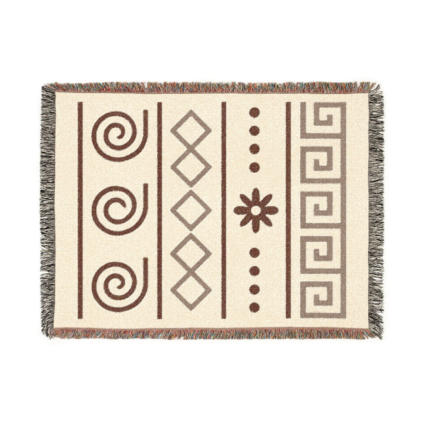 Illyrian Weave - Boho Spiral Harmony Woven Throw Blanket in Taupe & Cream