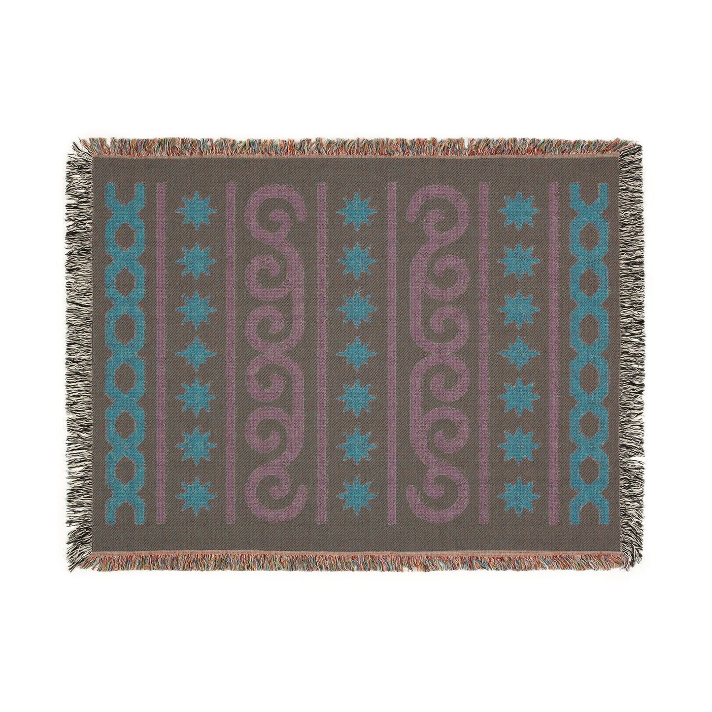 Black, Sage and Terracotta Boho Star & Wave Woven Throw Blanket - Illyrian Weave
