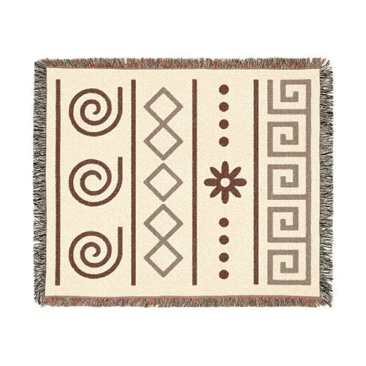 Illyrian Weave - Boho Spiral Harmony Woven Throw Blanket in Taupe & Cream