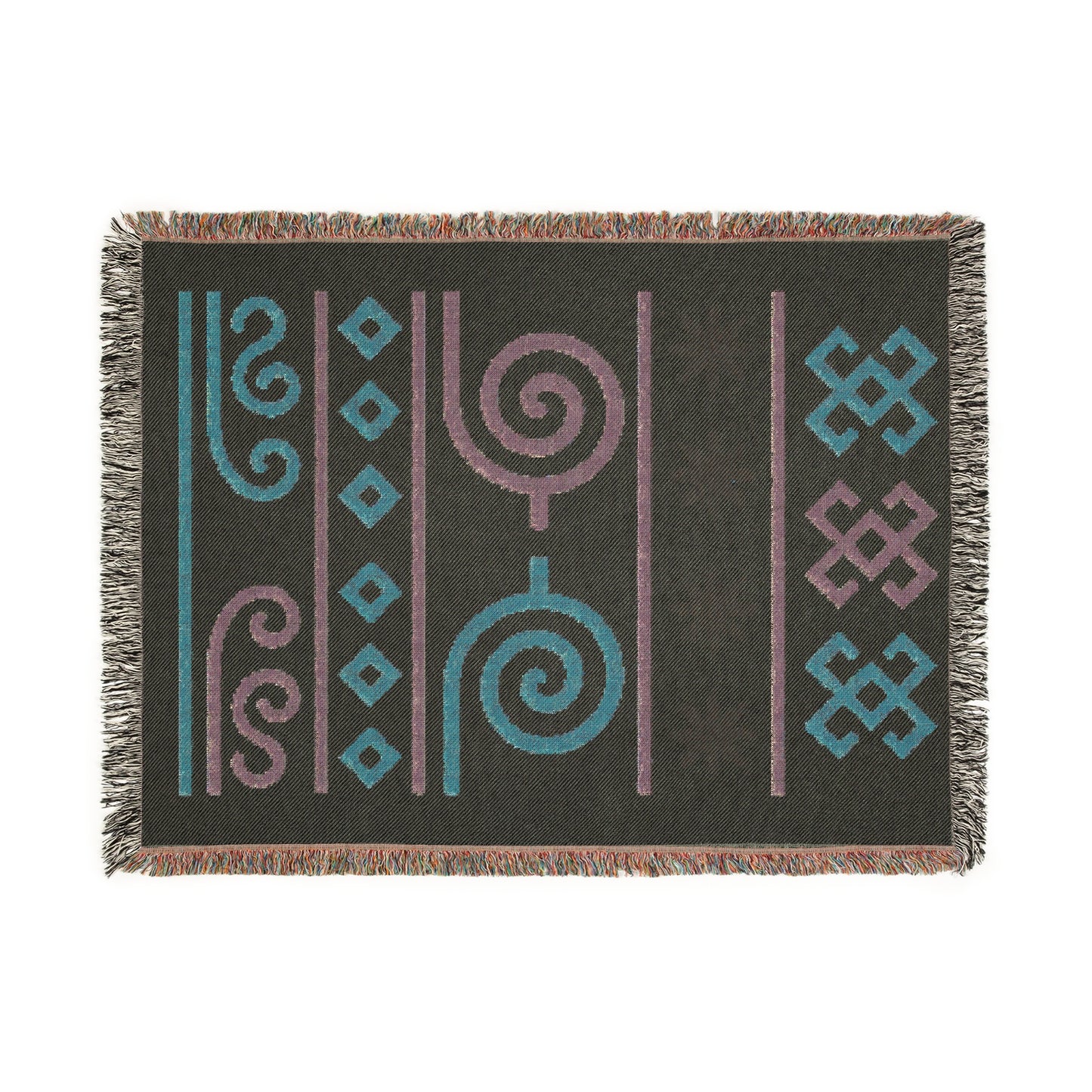 Sage, Terracotta & Gold Boho Tribal Symbol Woven Throw Blanket - Illyrian Weave
